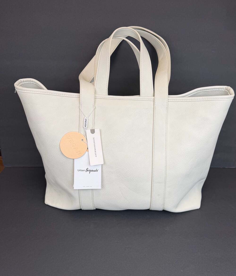 Urban Originals Anthropologie Vegan Faux Leather Cream Tote Bag